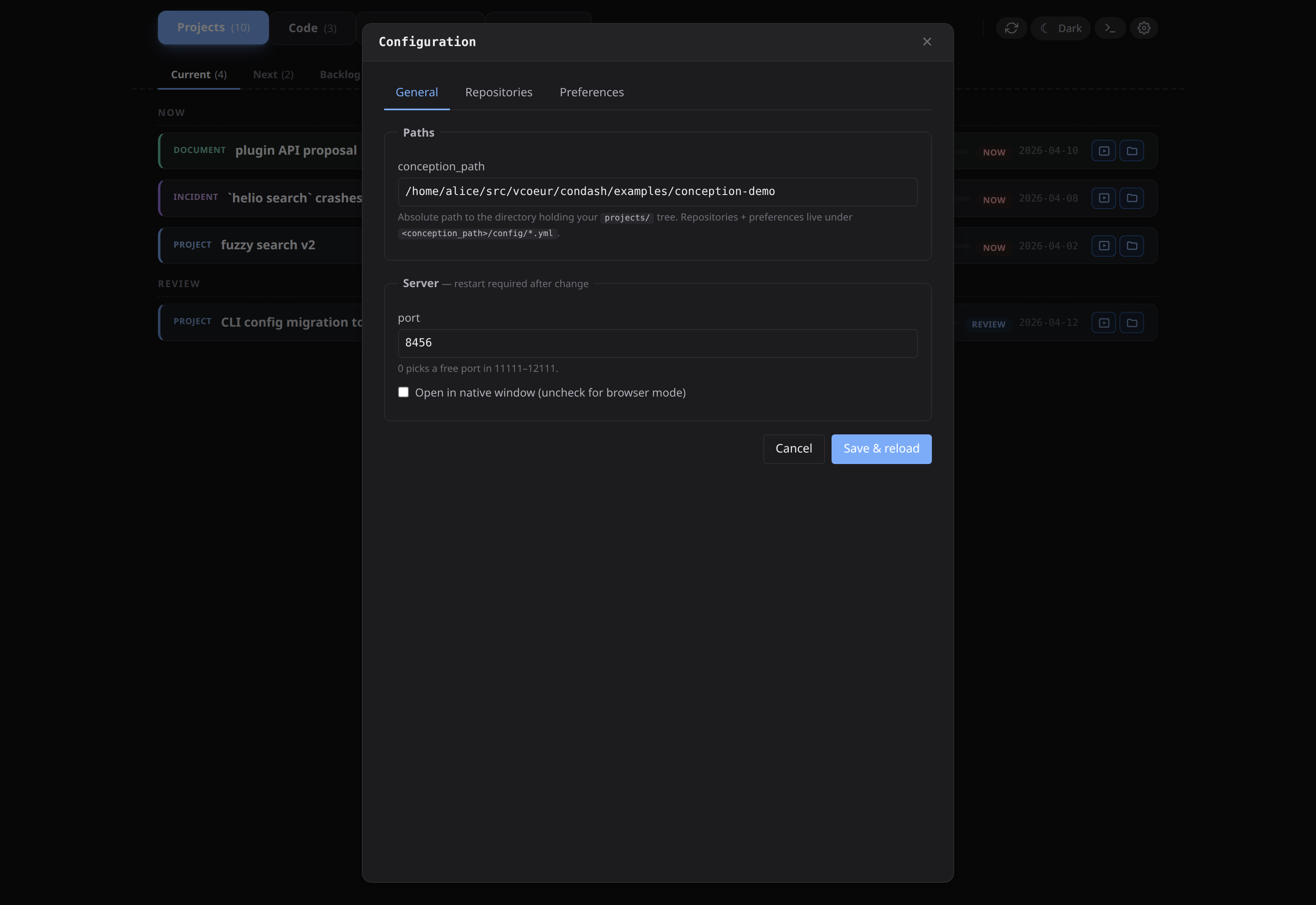 Gear modal General tab