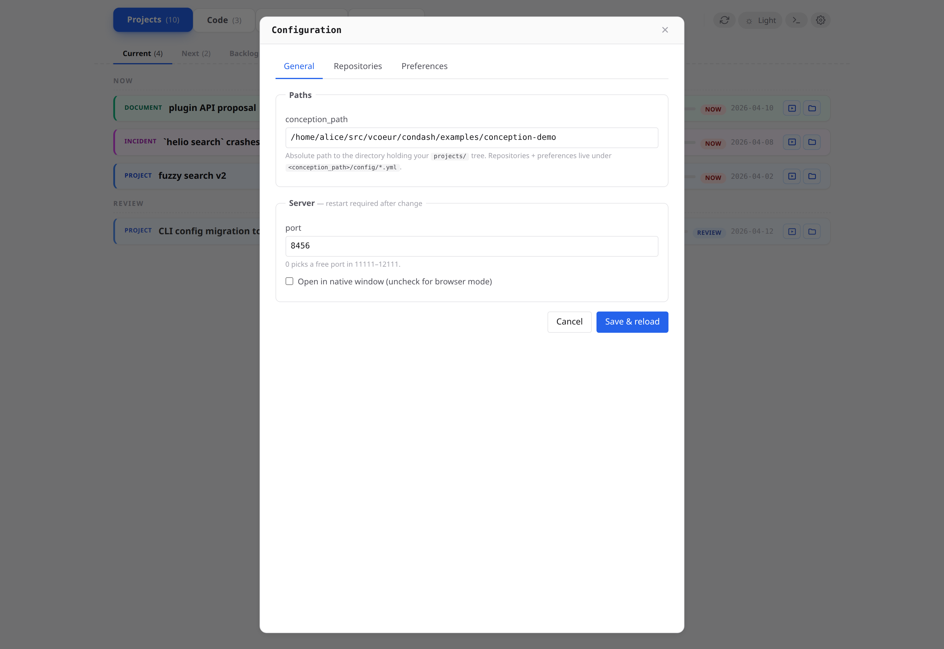 Gear modal General tab