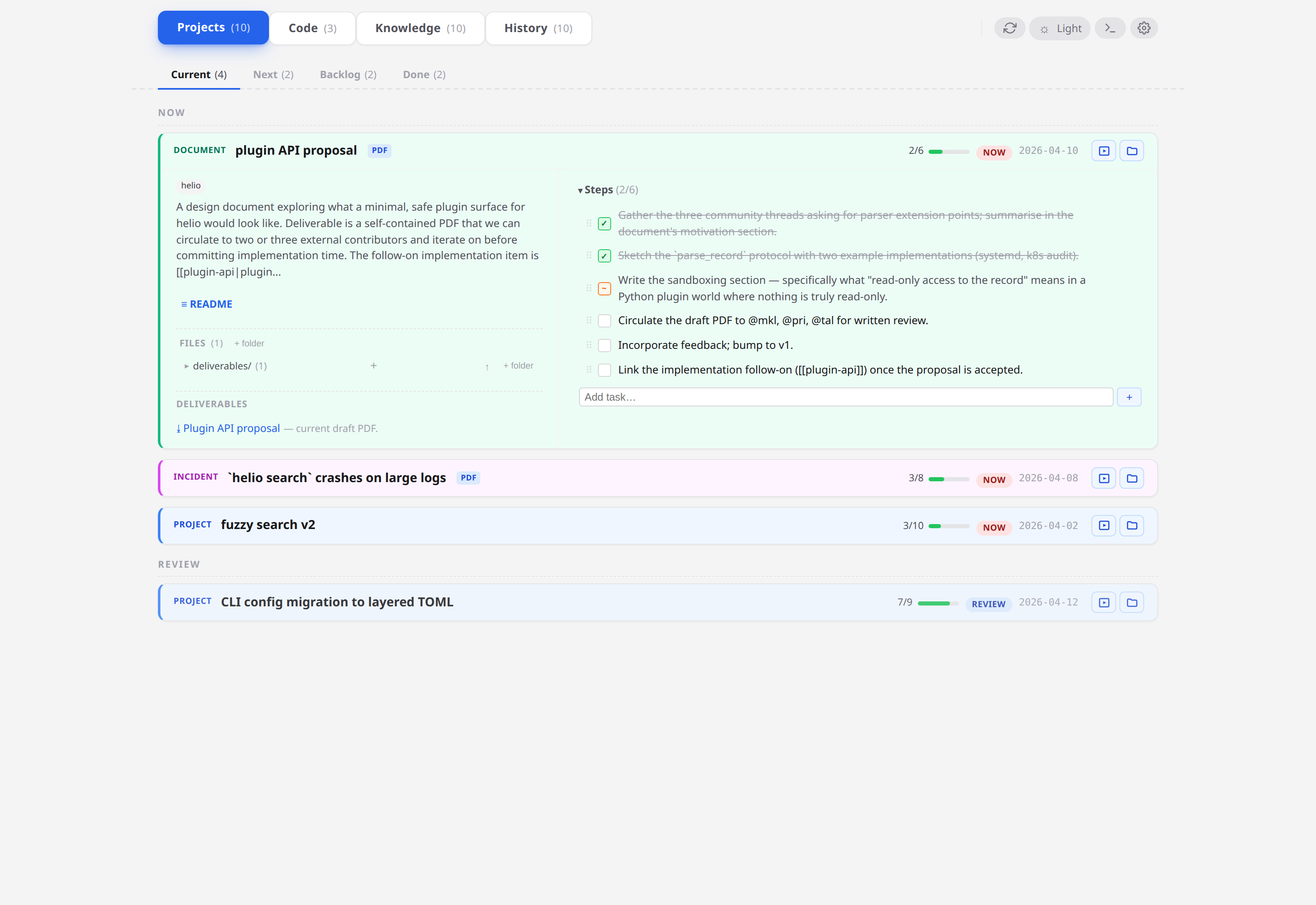 A card with a Deliverables section and a PDF download link
